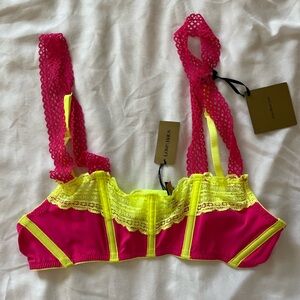 Love Haus by Beach Bunny Green Yellow Lace Bralette Lingerie XS